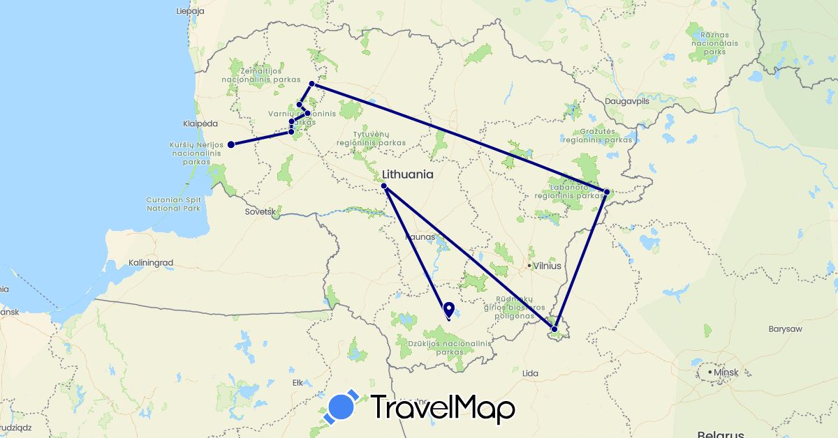 TravelMap itinerary: driving in Lithuania (Europe)